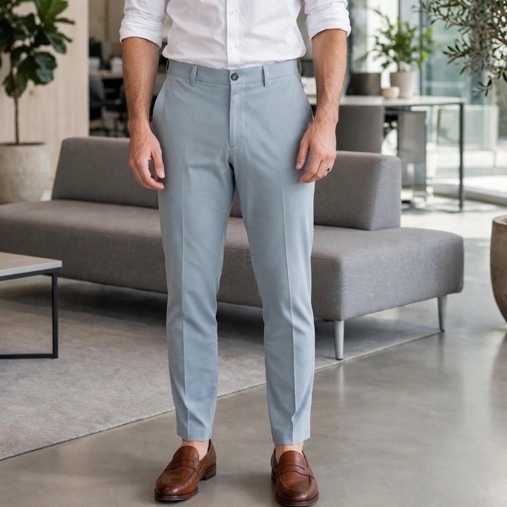 Oxford Mens 34x30 Arona-576 Light Blue Woven Dress Pants Comfort Stretch New
